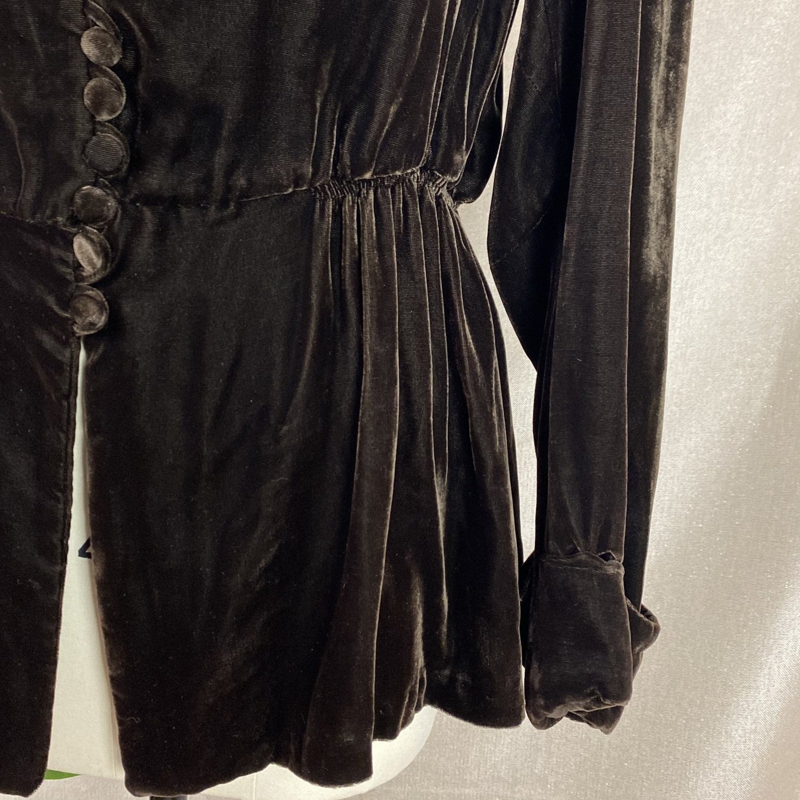 Vintage 1930's Jacket | Deep Mocha Brown Silk Velvet with Bias Cut & Peplum Waist | Size M, LG | Derry's - Daggers & Dames