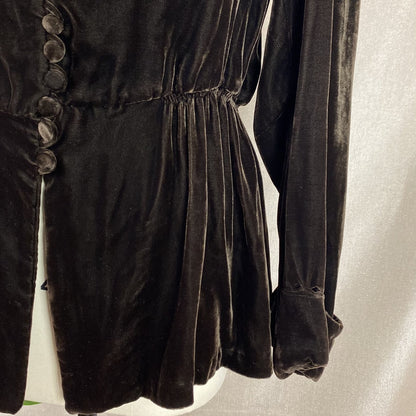 Vintage 1930's Jacket | Deep Mocha Brown Silk Velvet with Bias Cut & Peplum Waist | Size M, LG | Derry's - Daggers & Dames