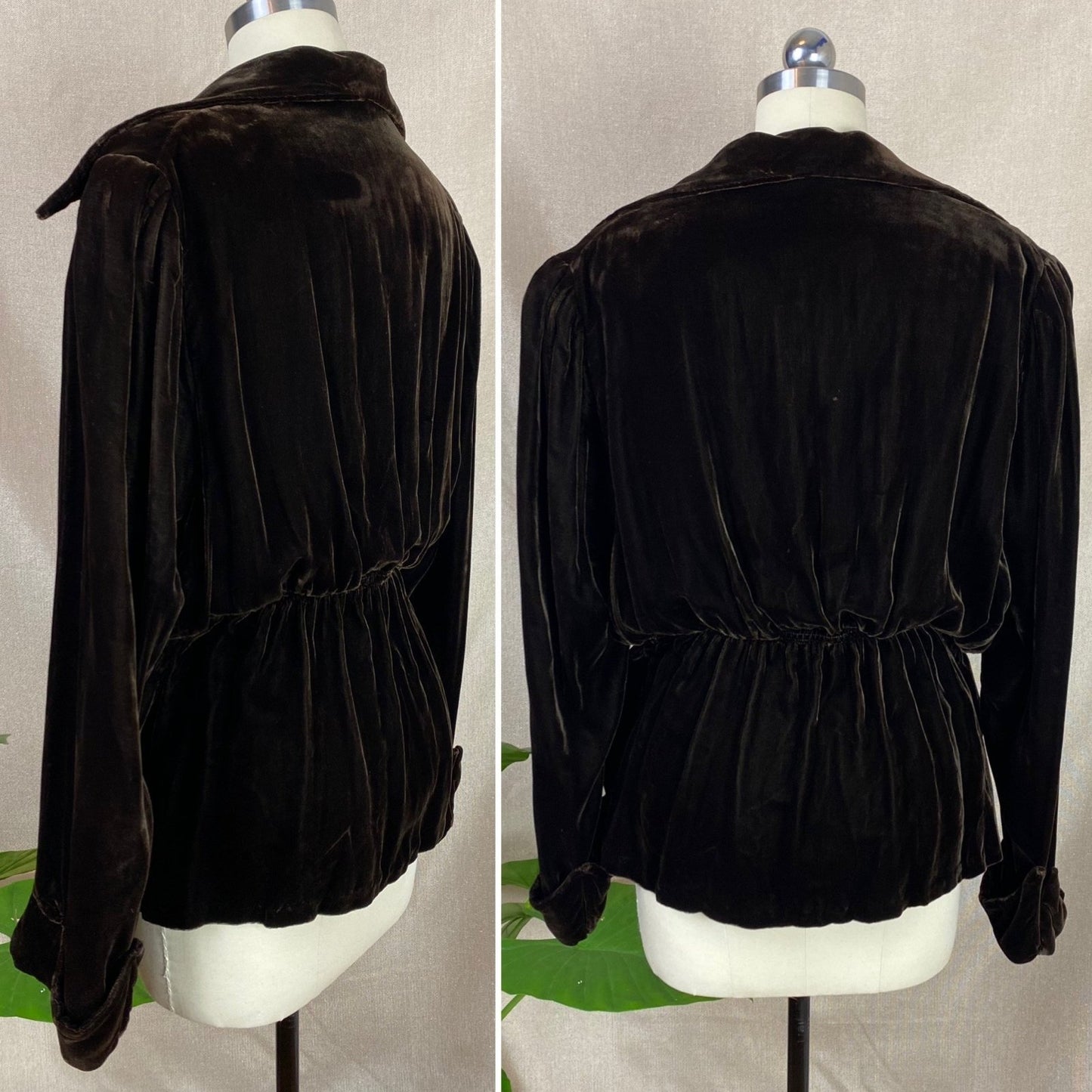 Vintage 1930's Jacket | Deep Mocha Brown Silk Velvet with Bias Cut & Peplum Waist | Size M, LG | Derry's - Daggers & Dames