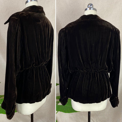 Vintage 1930's Jacket | Deep Mocha Brown Silk Velvet with Bias Cut & Peplum Waist | Size M, LG | Derry's - Daggers & Dames
