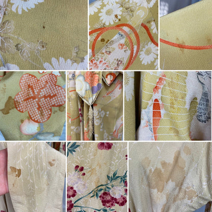 Vintage 1930's Japanese Kimono Robe | Reversible Silk Crepe with Painted Floral Pattern & Sash Tie | Size Free - Daggers & Dames
