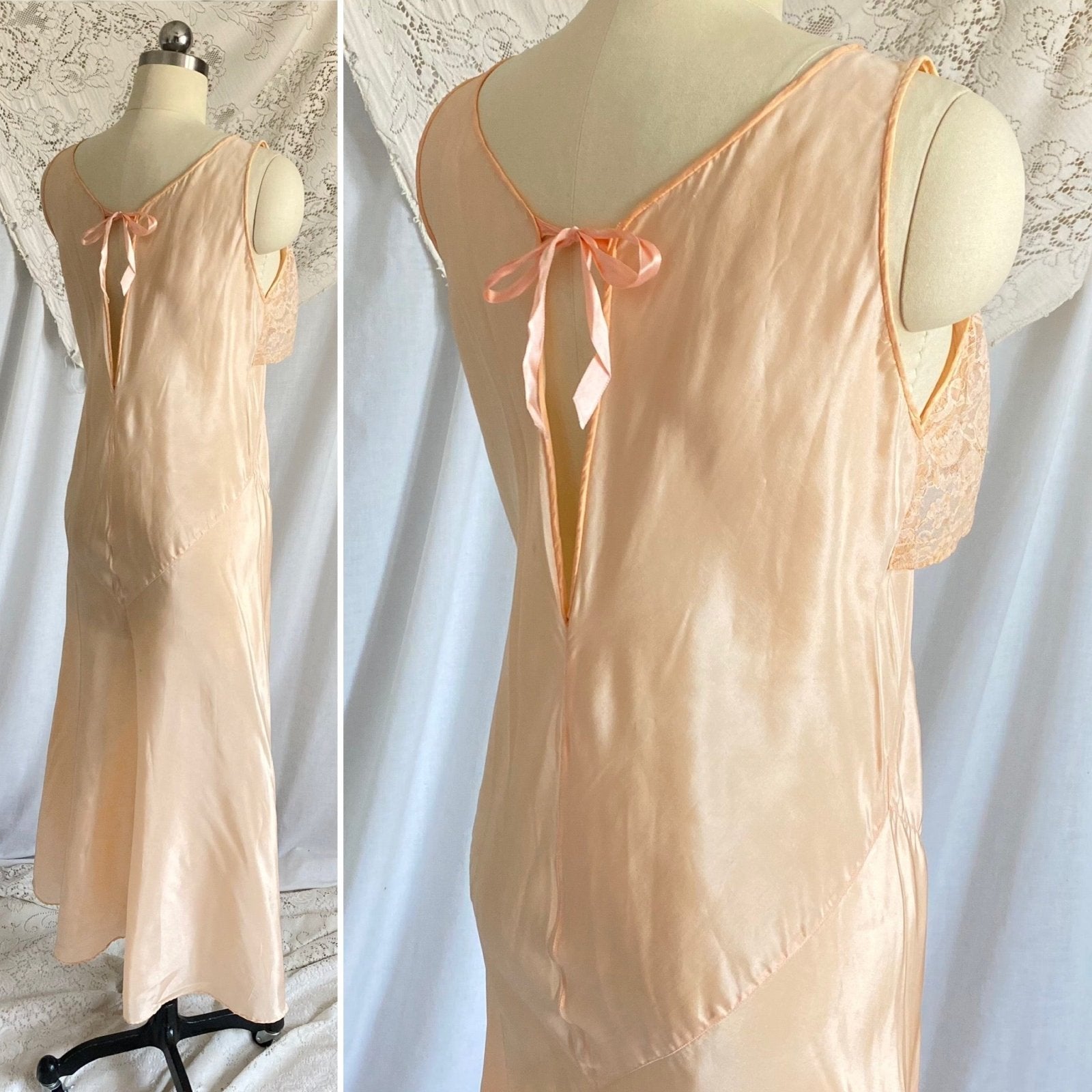 Vintage 1930's Jumpsuit Beach Pajamas | Pale Apricot Silk with Floral Cotton Lace | Size XS, S | Deadstock, Never Worn - Daggers & Dames
