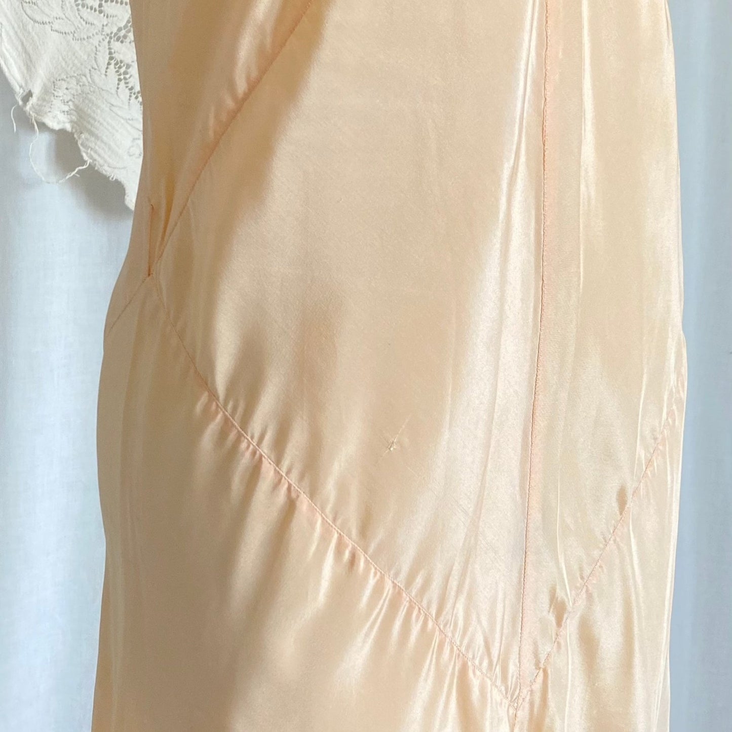 Vintage 1930's Jumpsuit Beach Pajamas | Pale Apricot Silk with Floral Cotton Lace | Size XS, S | Deadstock, Never Worn - Daggers & Dames