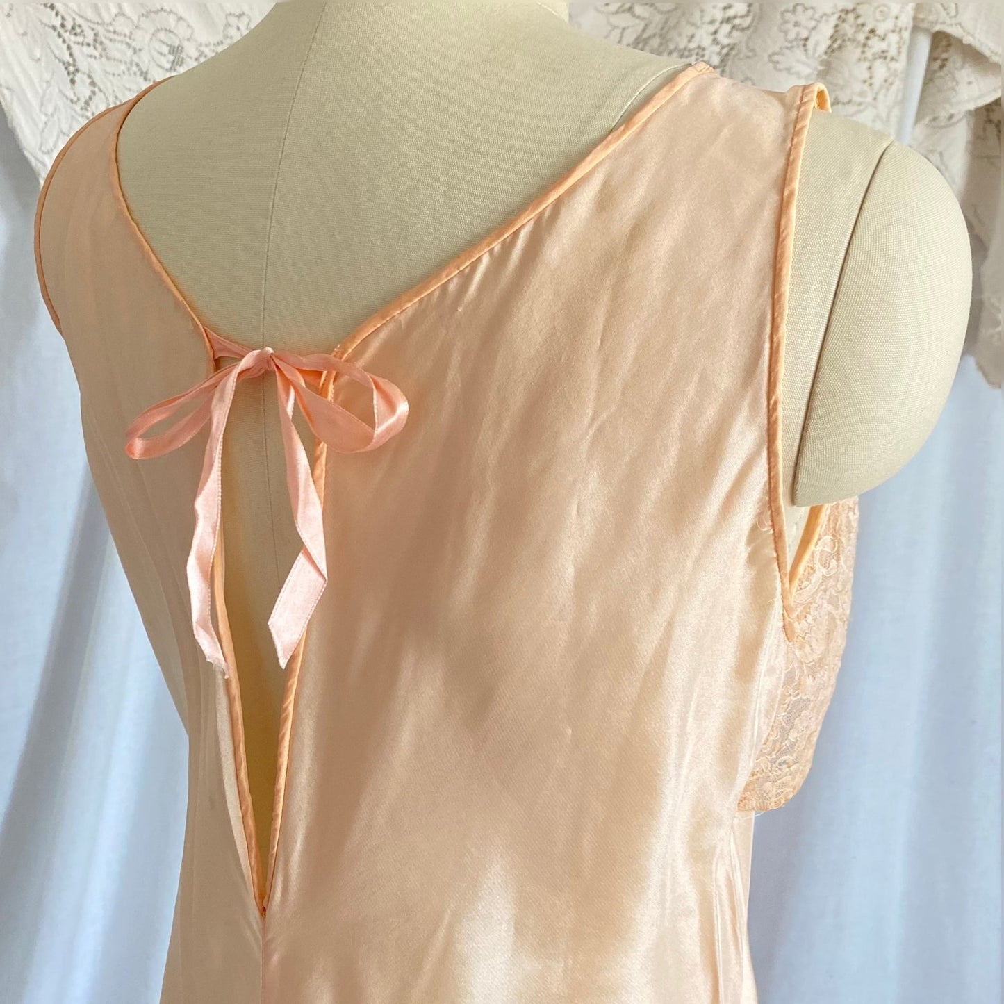 Vintage 1930's Jumpsuit Beach Pajamas | Pale Apricot Silk with Floral Cotton Lace | Size XS, S | Deadstock, Never Worn - Daggers & Dames