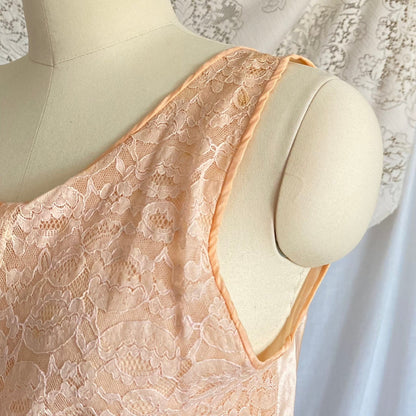 Vintage 1930's Jumpsuit Beach Pajamas | Pale Apricot Silk with Floral Cotton Lace | Size XS, S | Deadstock, Never Worn - Daggers & Dames