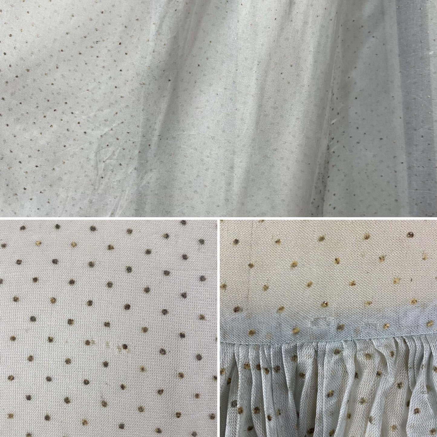 Vintage 1930's Maxi Dress | Sheer Dusty Blue Silk Organza with Gold Swiss Dots | Size M - Daggers & Dames