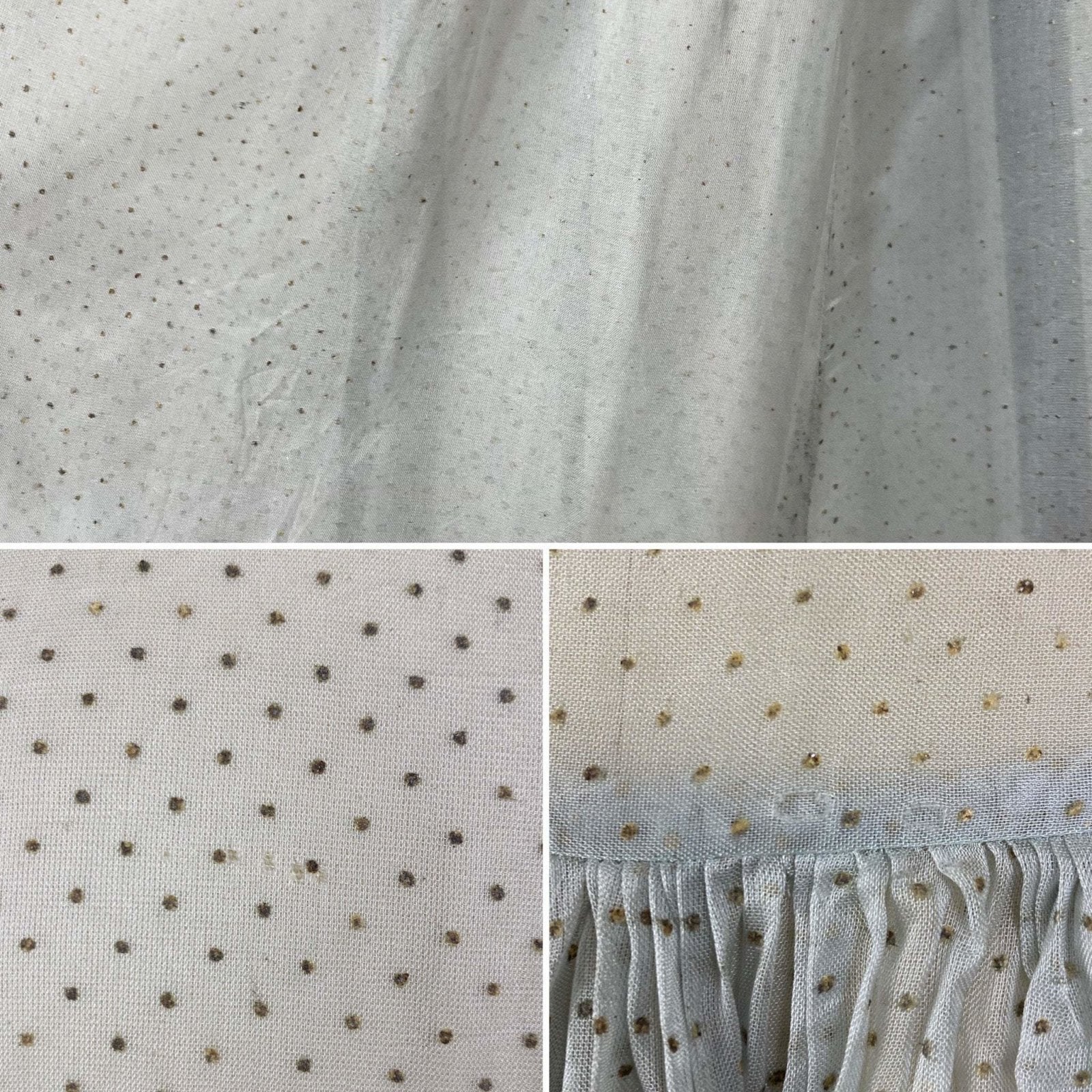 Vintage 1930's Maxi Dress | Sheer Dusty Blue Silk Organza with Gold Swiss Dots | Size M - Daggers & Dames