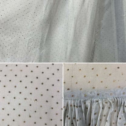 Vintage 1930's Maxi Dress | Sheer Dusty Blue Silk Organza with Gold Swiss Dots | Size M - Daggers & Dames