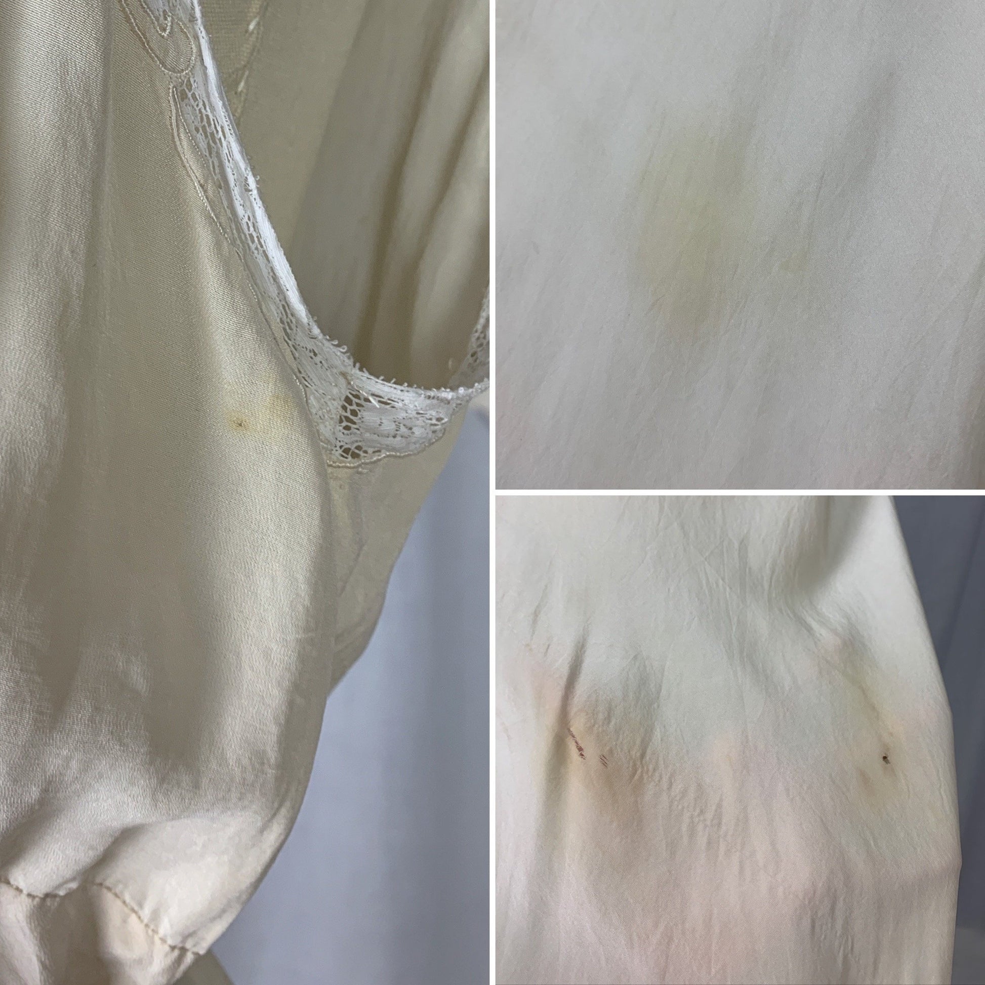 Vintage 1930's Nightgown | Buttermilk Silk with White lace & Floral Wreath Embroidery | Size S, M | Made in China - Daggers & Dames