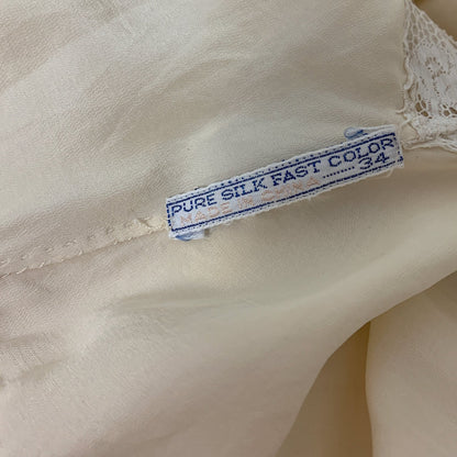 Vintage 1930's Nightgown | Buttermilk Silk with White lace & Floral Wreath Embroidery | Size S, M | Made in China - Daggers & Dames