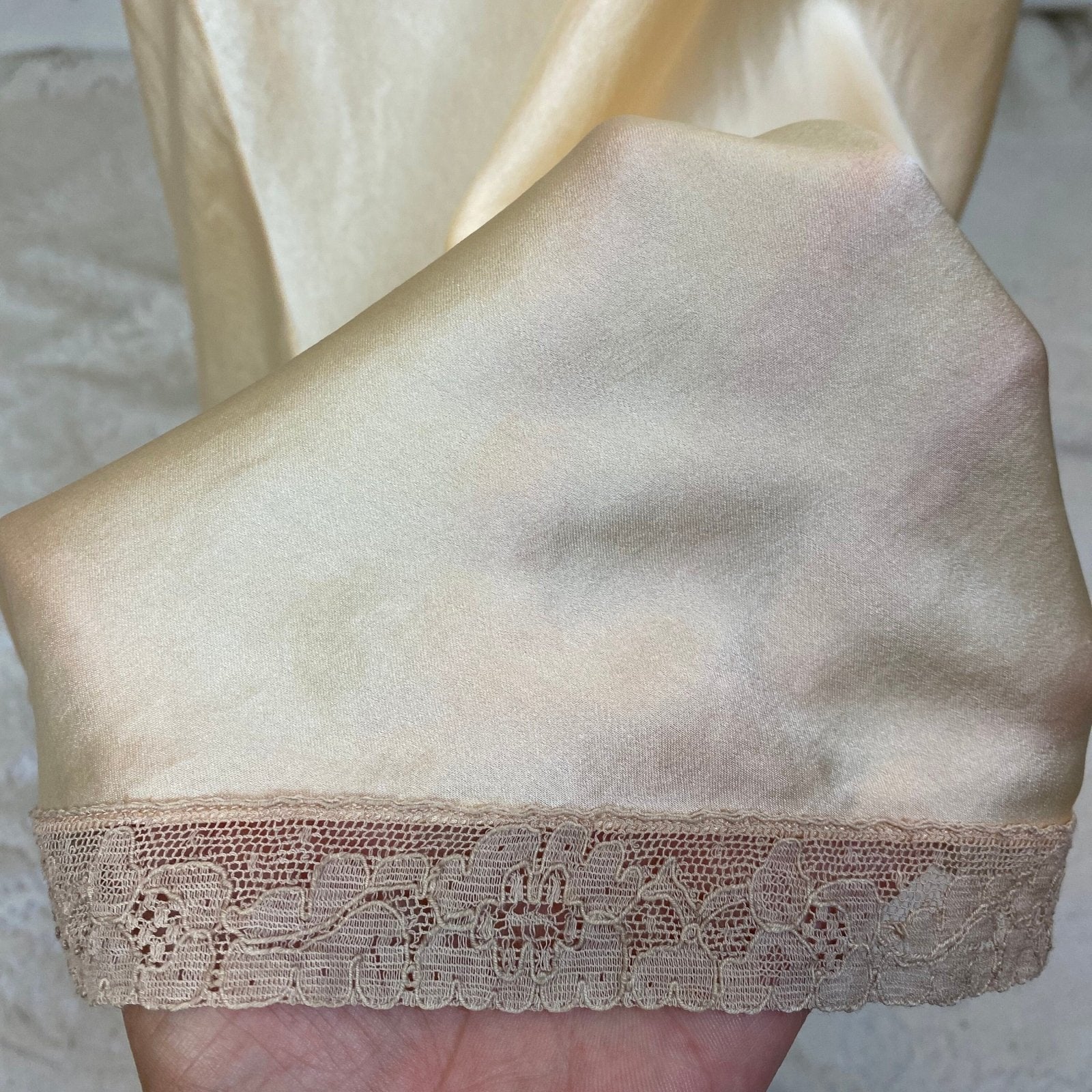 Vintage 1930's Nightgown | Champagne Silk with Warm Nude Lace | Size S, M - Daggers & Dames