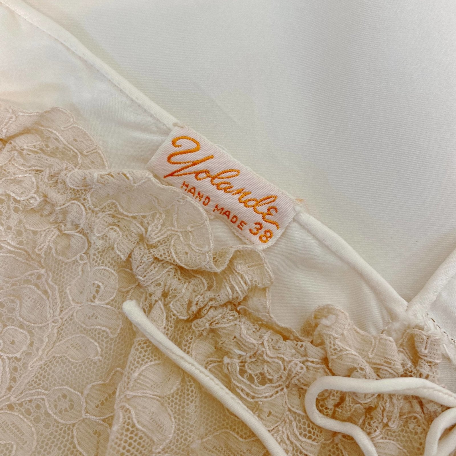 Vintage 1930's Nightgown | Hand Stitched Ivory Silk with Light Nude Ruffled Lace | Size S, M, LG | Yolande - Daggers & Dames