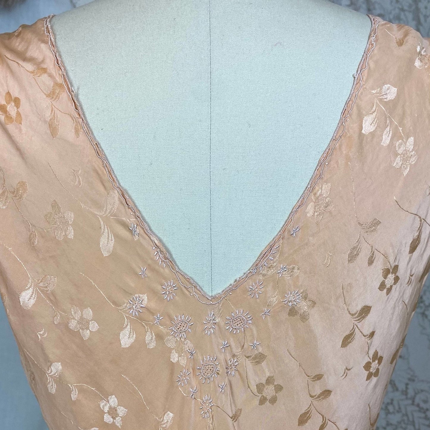 Vintage 1930's Nightgown | Hand Stitched Rose Gold Pink Silk with Floral Satin Damask & Embroidery | Size XS, S, M - Daggers & Dames