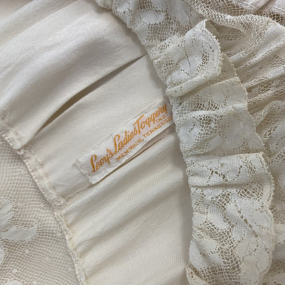 Vintage 1930's Nightgown | Ivory Pearl Silk with Swiss Dot Ruffled Lace | Size XS, S | Levy's Ladies Toggery - Daggers & Dames