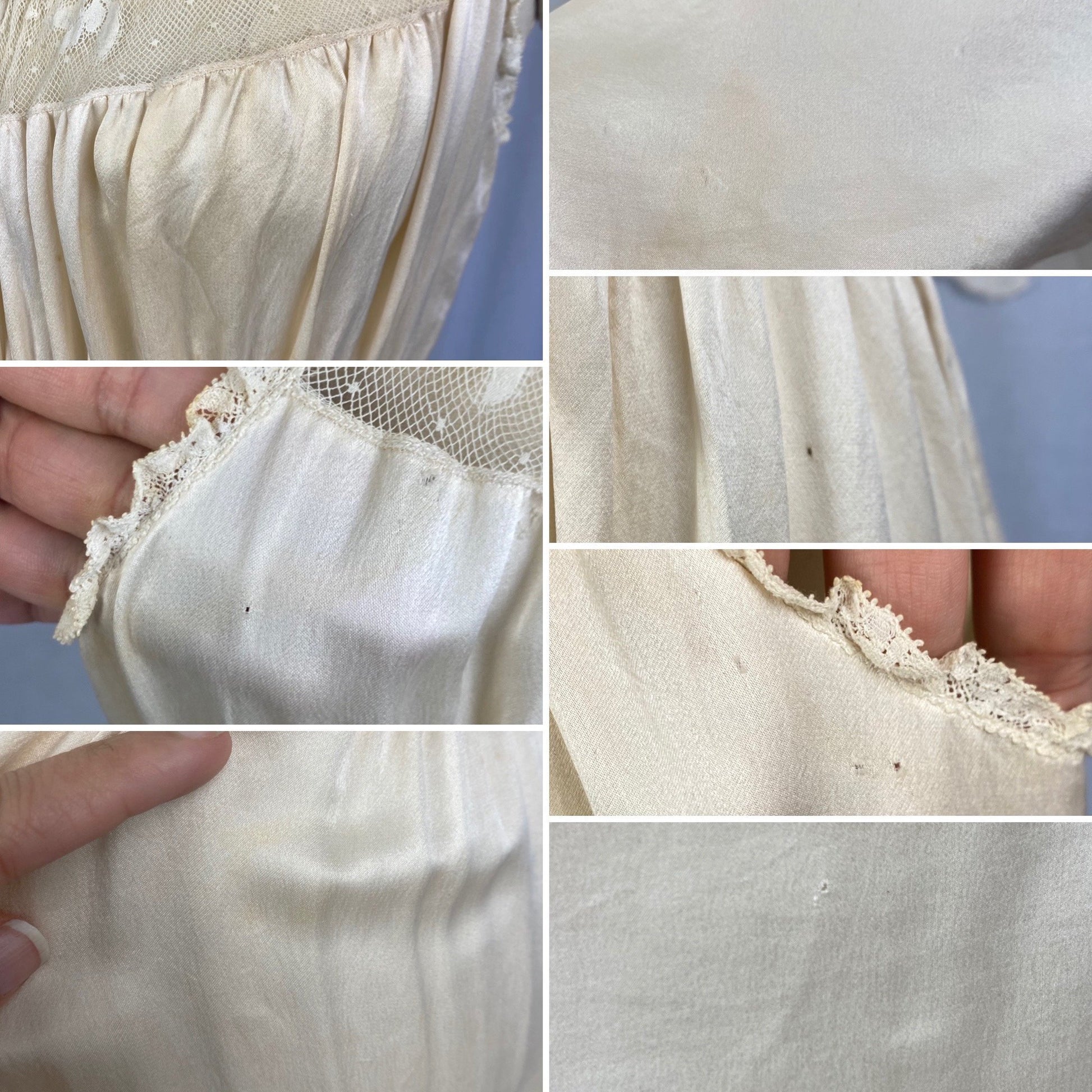 Vintage 1930's Nightgown | Ivory Pearl Silk with Swiss Dot Ruffled Lace | Size XS, S | Levy's Ladies Toggery - Daggers & Dames