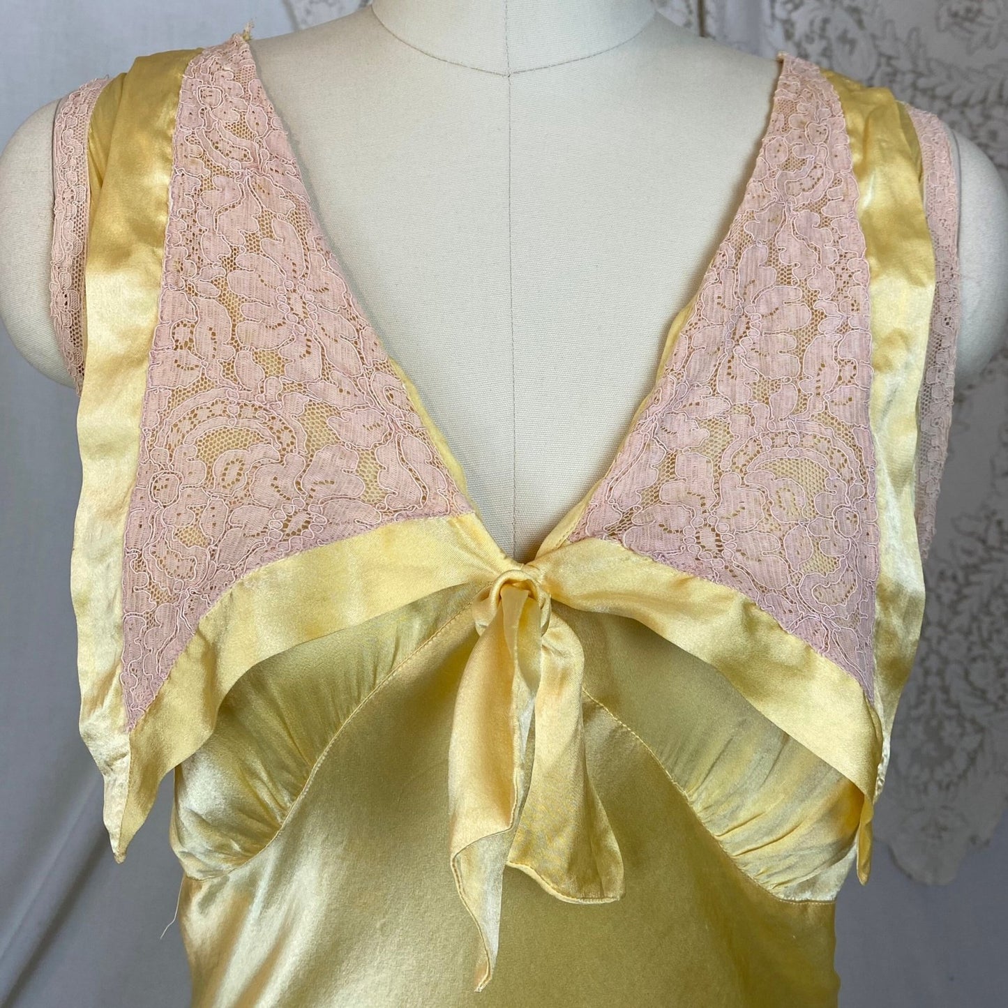 Vintage 1930's Nightgown | Marigold Yellow Silk with Light Nude Lace | Size M, LG - Daggers & Dames