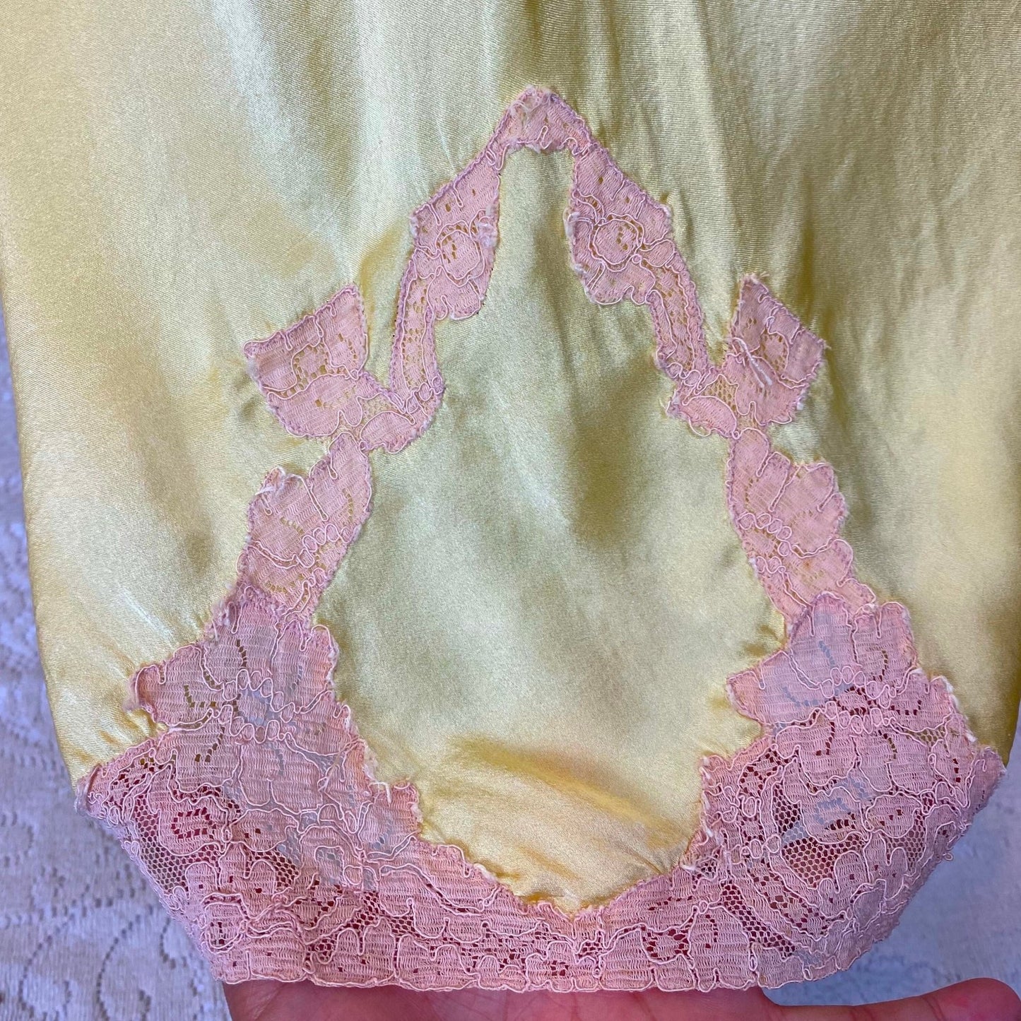 Vintage 1930's Nightgown | Marigold Yellow Silk with Light Nude Lace | Size M, LG - Daggers & Dames