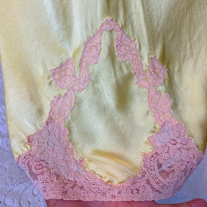 Vintage 1930's Nightgown | Marigold Yellow Silk with Light Nude Lace | Size M, LG - Daggers & Dames