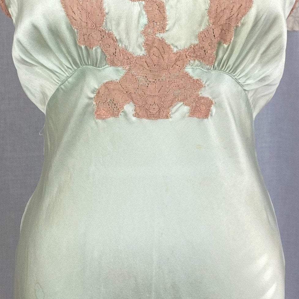 Vintage 1930's Nightgown | Mint Green Silk with Deep Nude Lace | Size S, M - Daggers & Dames
