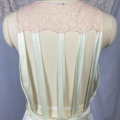 Vintage 1930's Nightgown | Pale Mint Green Silk with Ivory Lace & Open Back | Size 32-34, XS | Miss New Yorker - Daggers & Dames