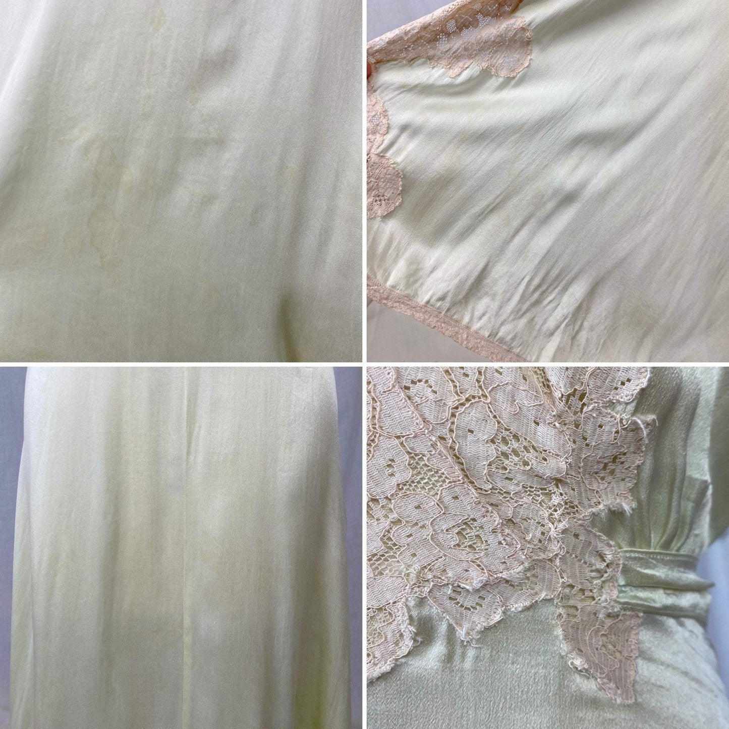 Vintage 1930's Nightgown | Pale Mint Green Silk with Ivory Lace & Open Back | Size 32-34, XS | Miss New Yorker - Daggers & Dames