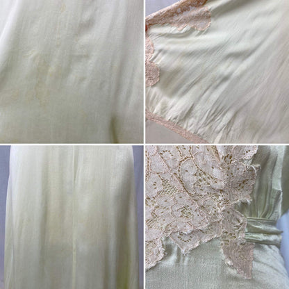 Vintage 1930's Nightgown | Pale Mint Green Silk with Ivory Lace & Open Back | Size 32-34, XS | Miss New Yorker - Daggers & Dames