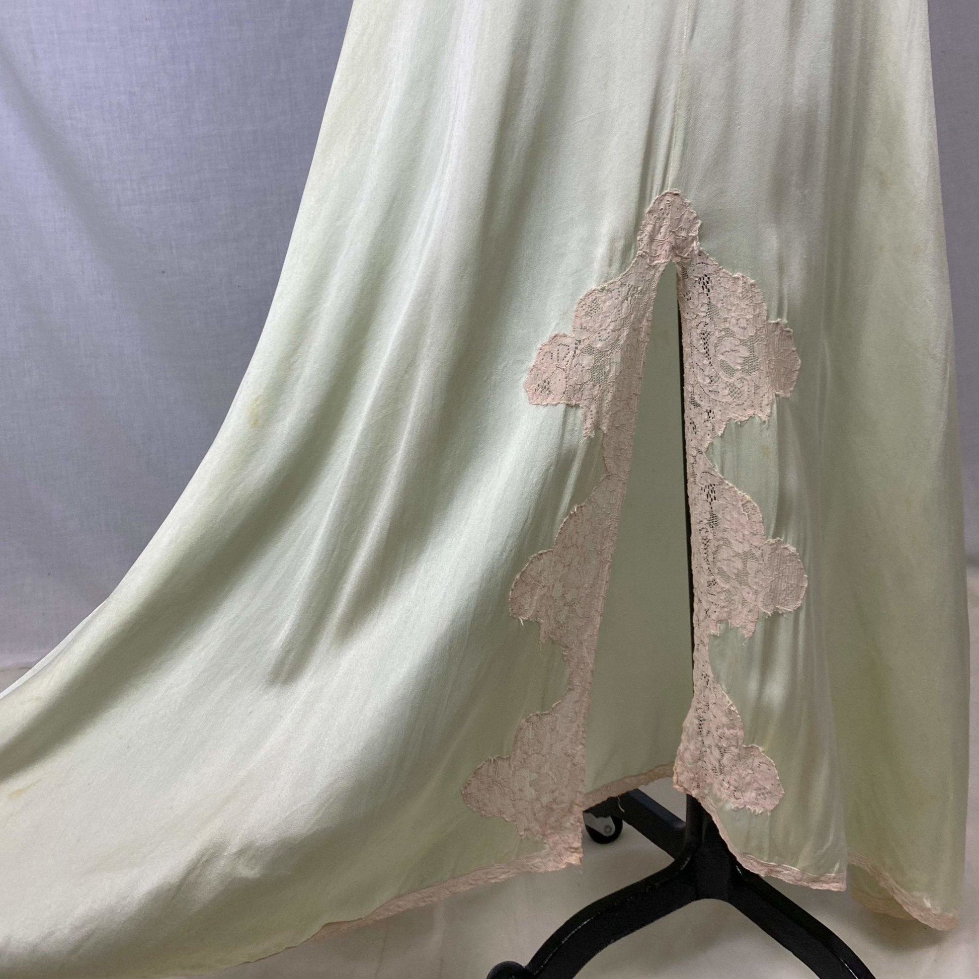 Vintage 1930's Nightgown | Pale Mint Green Silk with Ivory Lace & Open Back | Size 32-34, XS | Miss New Yorker - Daggers & Dames