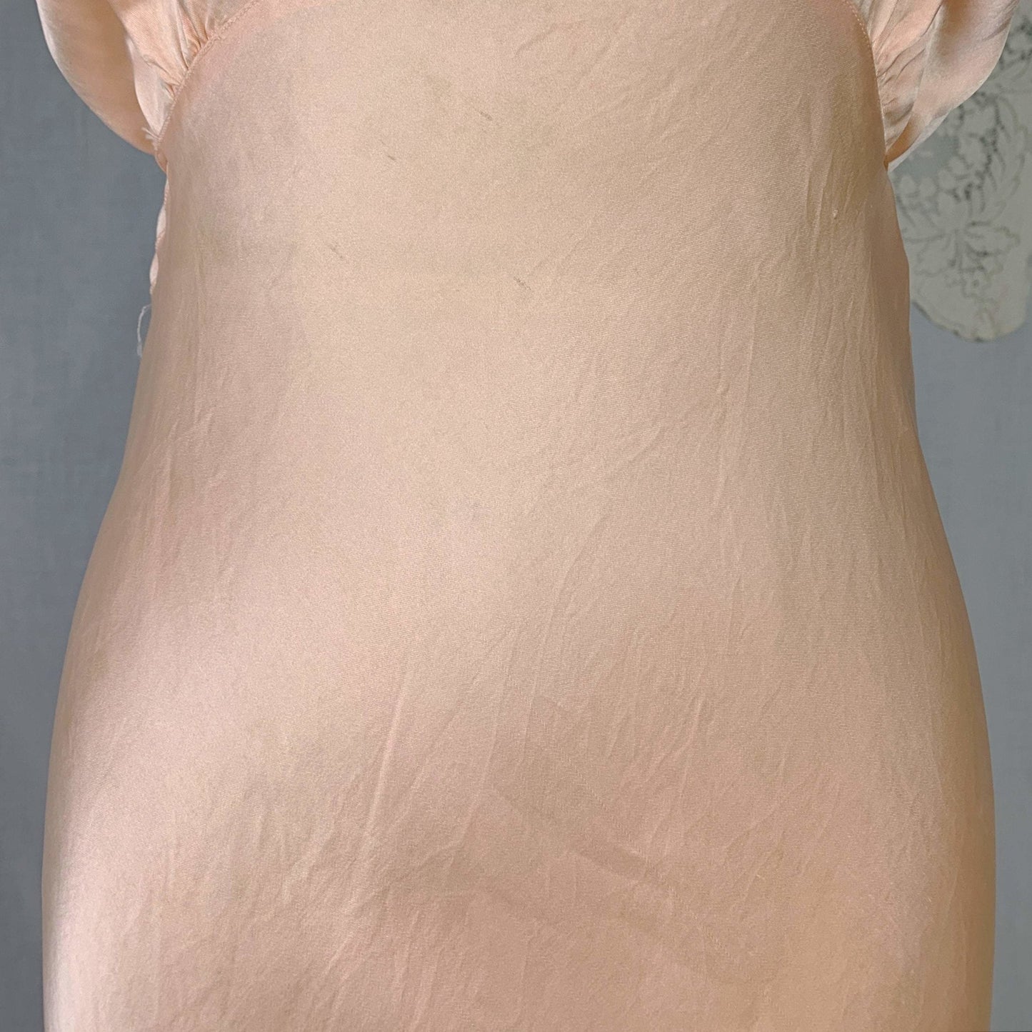 Vintage 1930's Nightgown | Pale Rose Pink Silk Satin Glace with Soutache Embroidery & Lace | Size S | Lerner Shops - Daggers & Dames