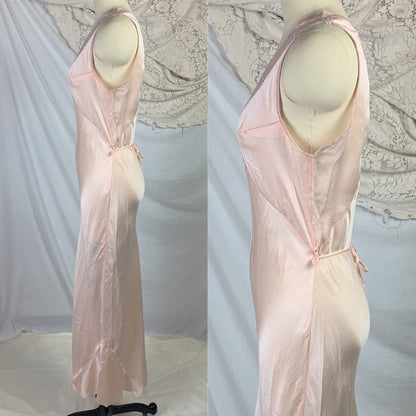 Vintage 1930's Nightgown | Palest Petal Pinkish Peach Silk with Darted Bust & Lace | Size MED - Daggers & Dames