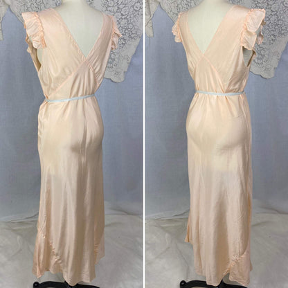 Vintage 1930's Nightgown | Peachy Pink Silk with Blush Lace | Size M, LG - Daggers & Dames