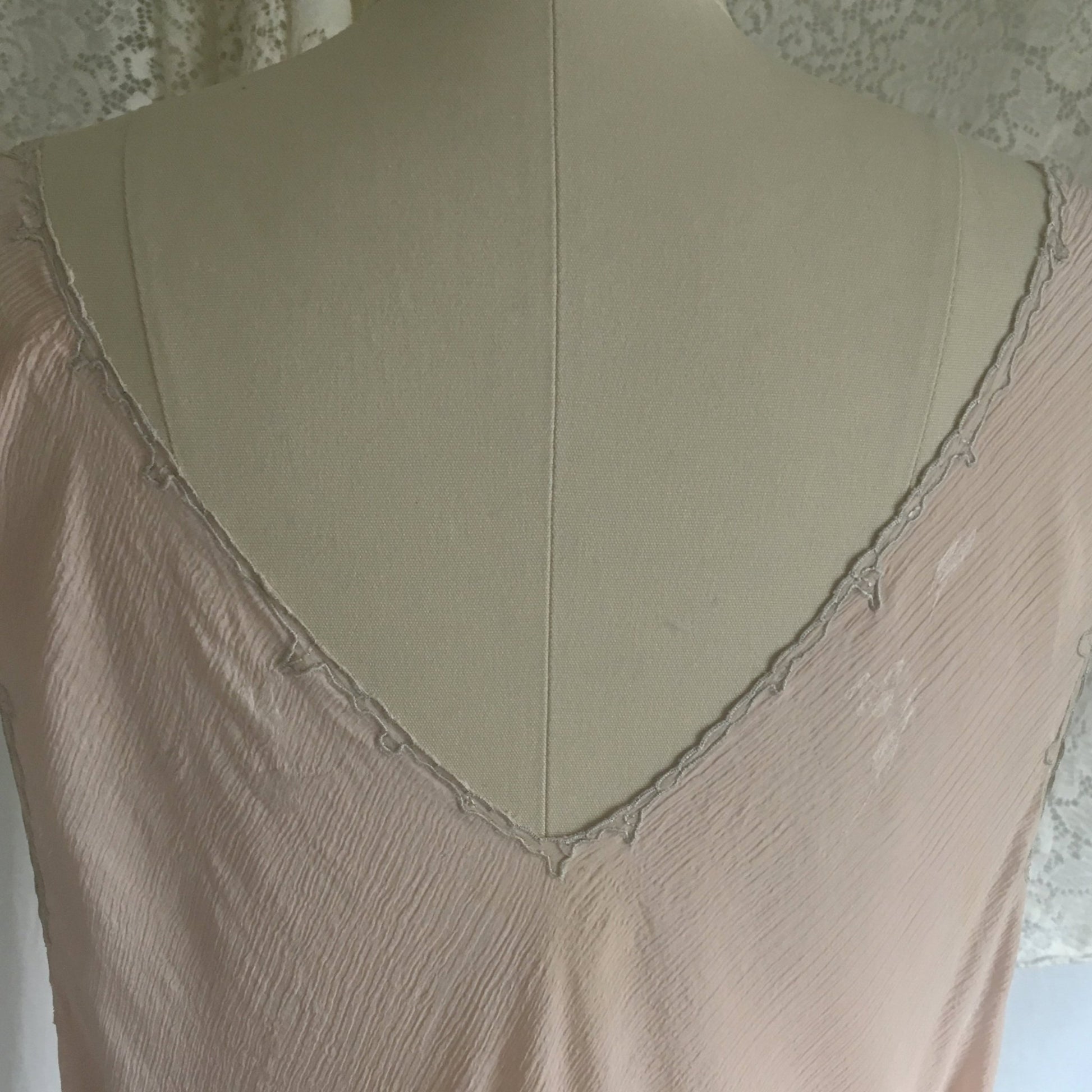 Vintage 1930's Nightgown | Powder Pink Silk Crepe Damask with Embroidered Tulle | Size Free - Daggers & Dames