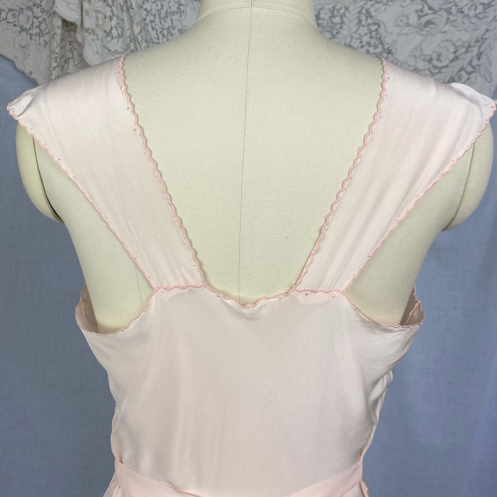 Vintage 1930's Nightgown | Powder Pink Silk with Heavy Embroidery & Scalloped Hem | Size M, LG - Daggers & Dames