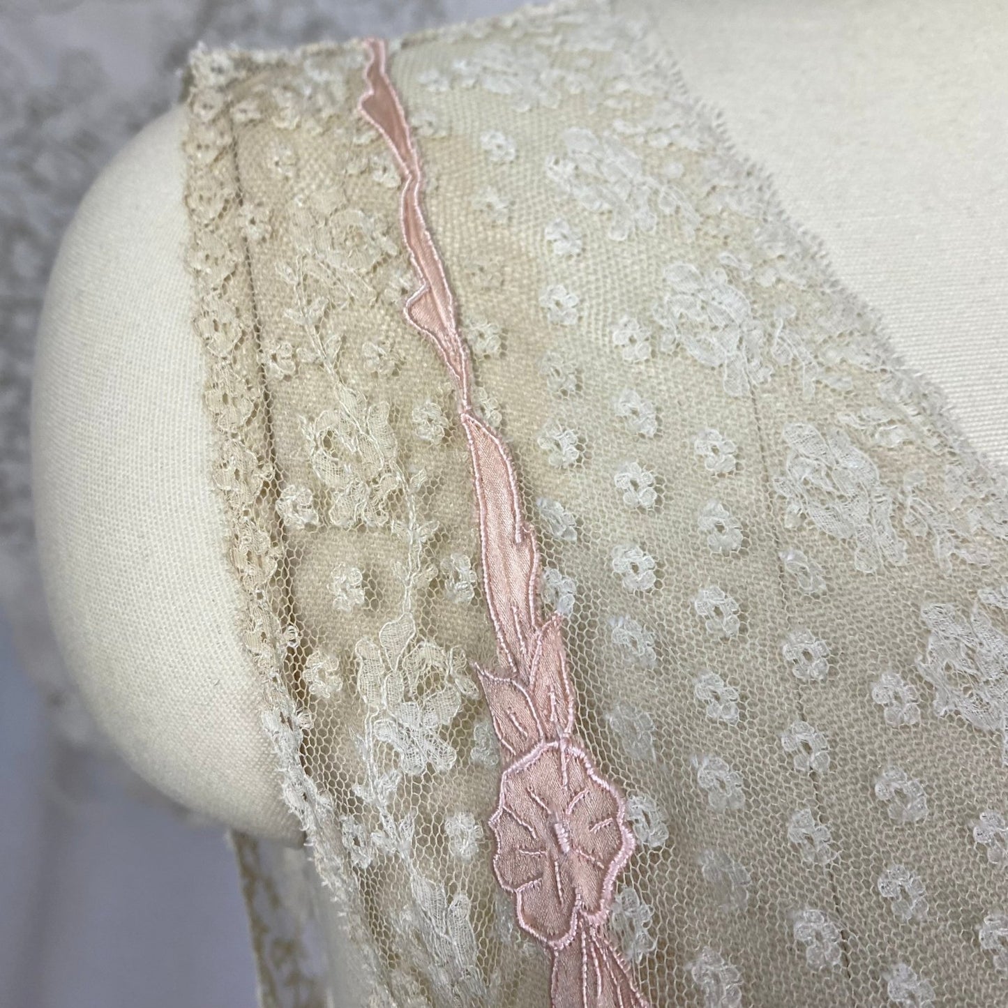 Vintage 1930's Nightgown | Rich Blush Pink Silk with Floral Chantilly Lace & Embroidery | Size XS, S | Marshall Field's and Company - Daggers & Dames