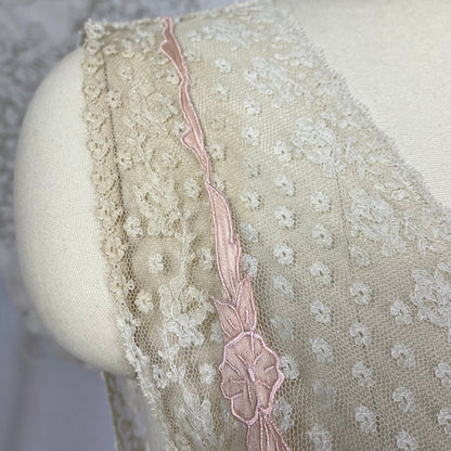 Vintage 1930's Nightgown | Rich Blush Pink Silk with Floral Chantilly Lace & Embroidery | Size XS, S | Marshall Field's and Company - Daggers & Dames