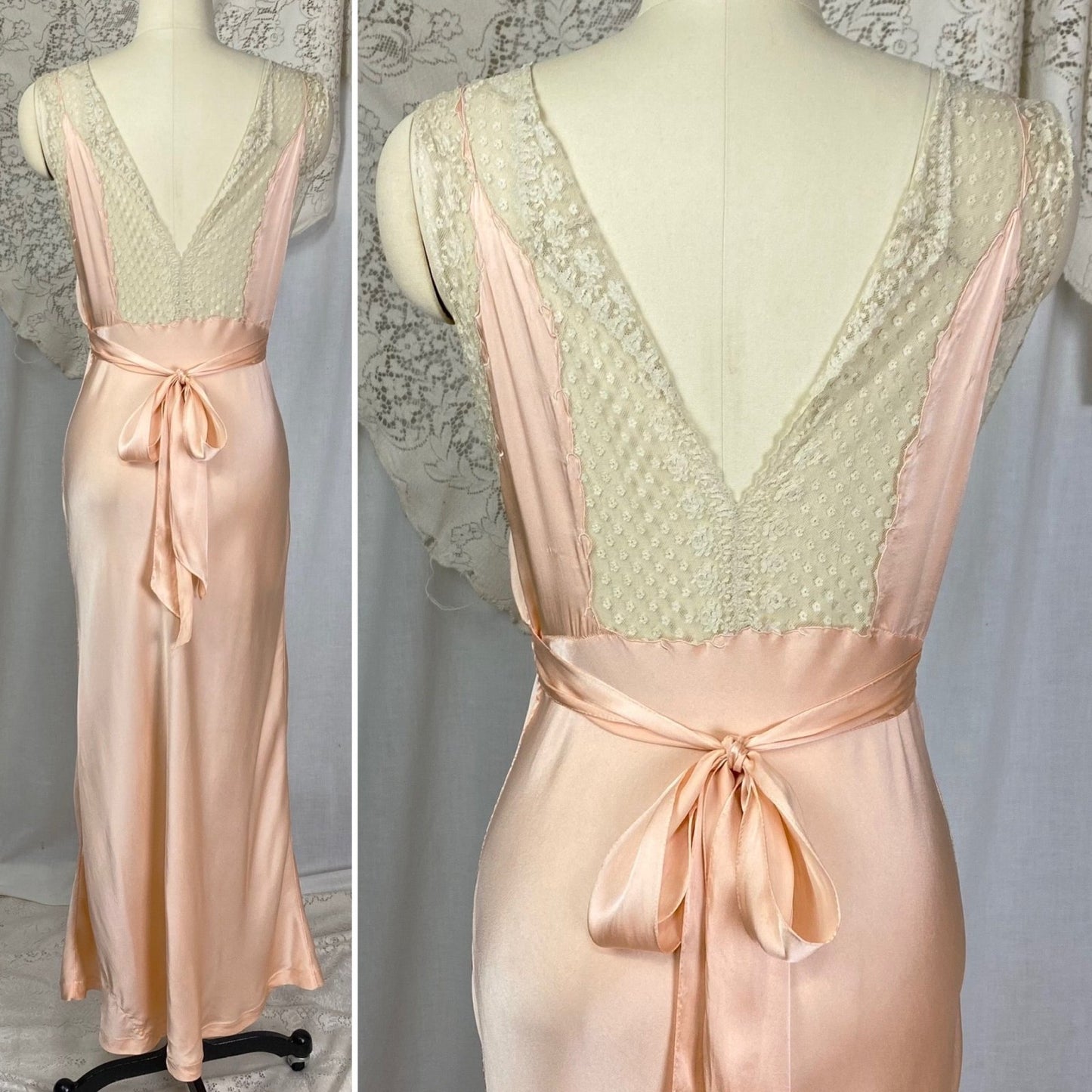 Vintage 1930's Nightgown | Rich Blush Pink Silk with Floral Chantilly Lace & Embroidery | Size XS, S | Marshall Field's and Company - Daggers & Dames