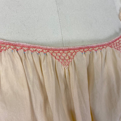 Vintage 1930's Nightgown | Rich Buttercream Silk with Blush Pink & Blue Embroidery | Size S, M - Daggers & Dames