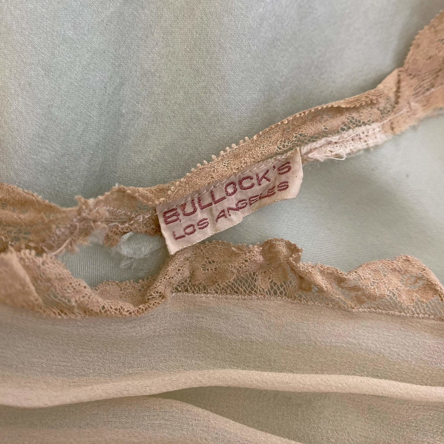 Vintage 1930's Nightgown | Seafoam Green Silk with Ivory Chiffon & Lace | Size 32-33.5 Bust, XS, S | Bullocks of Los Angeles - Daggers & Dames