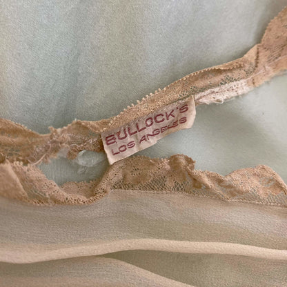 Vintage 1930's Nightgown | Seafoam Green Silk with Ivory Chiffon & Lace | Size 32-33.5 Bust, XS, S | Bullocks of Los Angeles - Daggers & Dames