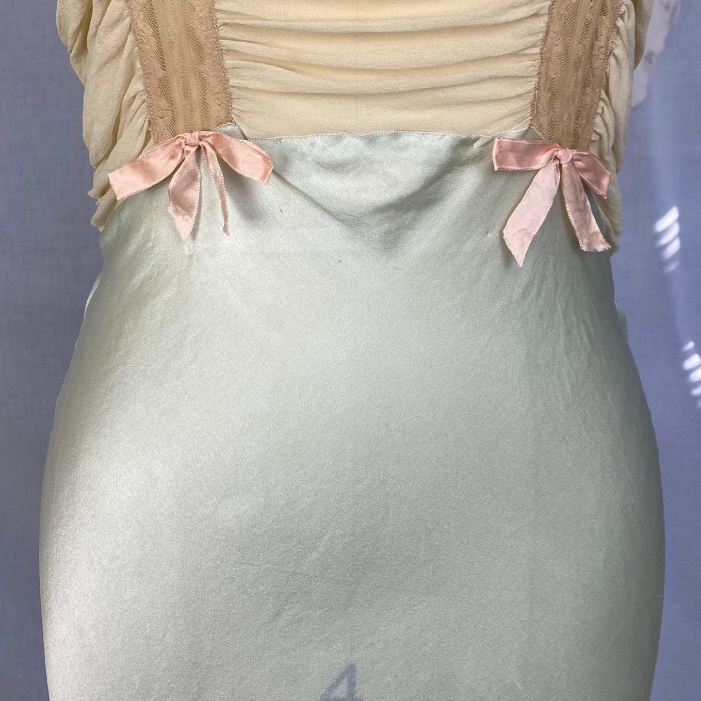 Vintage 1930's Nightgown | Seafoam Green Silk with Ivory Chiffon & Lace | Size 32-33.5 Bust, XS, S | Bullocks of Los Angeles - Daggers & Dames