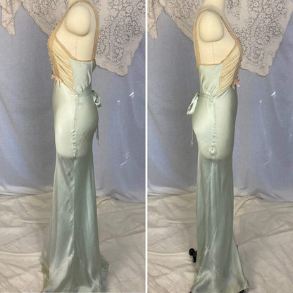 Vintage 1930's Nightgown | Seafoam Green Silk with Ivory Chiffon & Lace | Size 32-33.5 Bust, XS, S | Bullocks of Los Angeles - Daggers & Dames