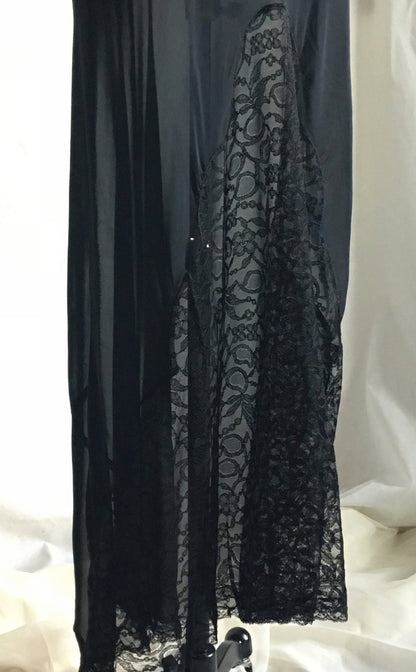 Vintage 1930's Nightgown | Sheer Black Rayon Chiffon with Chantilly Lace | Size S - Daggers & Dames