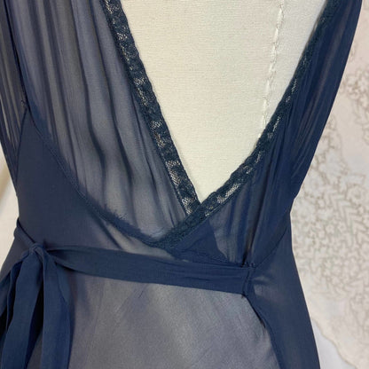 Vintage 1930's Nightgown | Sheer Black Rayon Chiffon with Ruffled Floral Lace | Size S, M | Chevette - Daggers & Dames