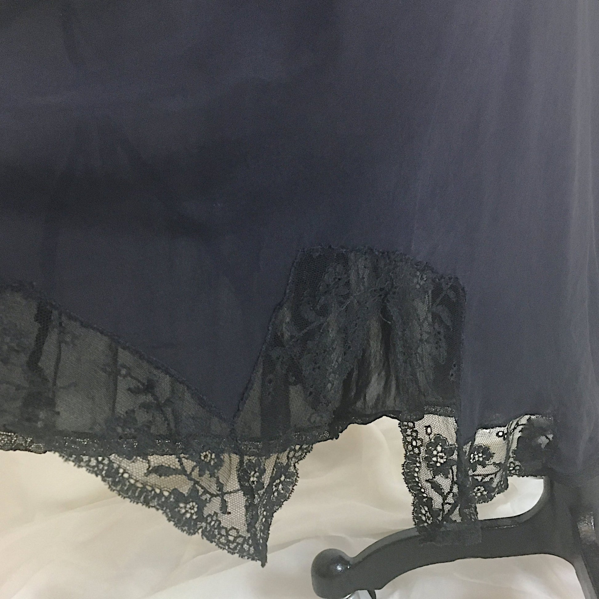 Vintage 1930's Nightgown | Sheer Black Silk Chiffon with Chantilly lace & Open Back | Beau Monde | Size S, MED - Daggers & Dames
