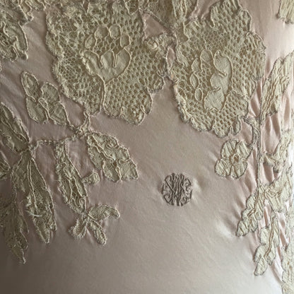 Vintage 1930's Nightgown | Sheer Rose Gold Pink Silk with Monogram & Lace | Size XS, S - Daggers & Dames