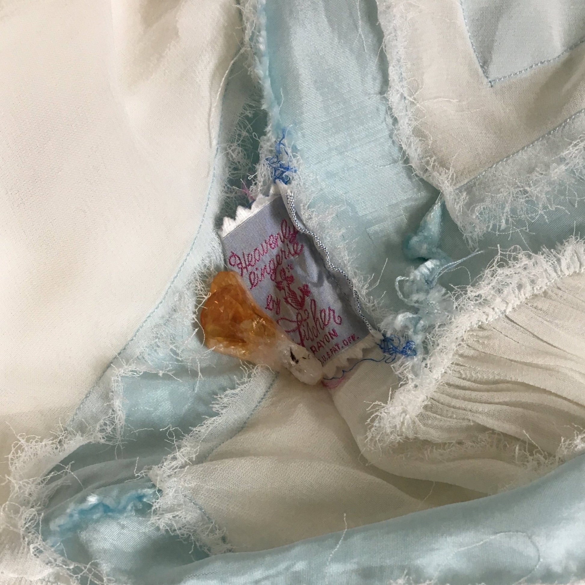Vintage 1930's Nightgown | Sheer White Rayon Chiffon with Light Blue Satin Ribbon | Size XS, S - Daggers & Dames