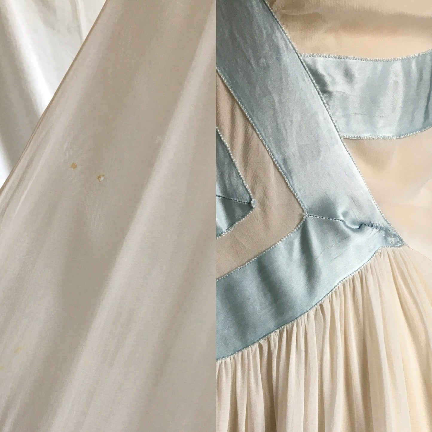 Vintage 1930's Nightgown | Sheer White Rayon Chiffon with Light Blue Satin Ribbon | Size XS, S - Daggers & Dames