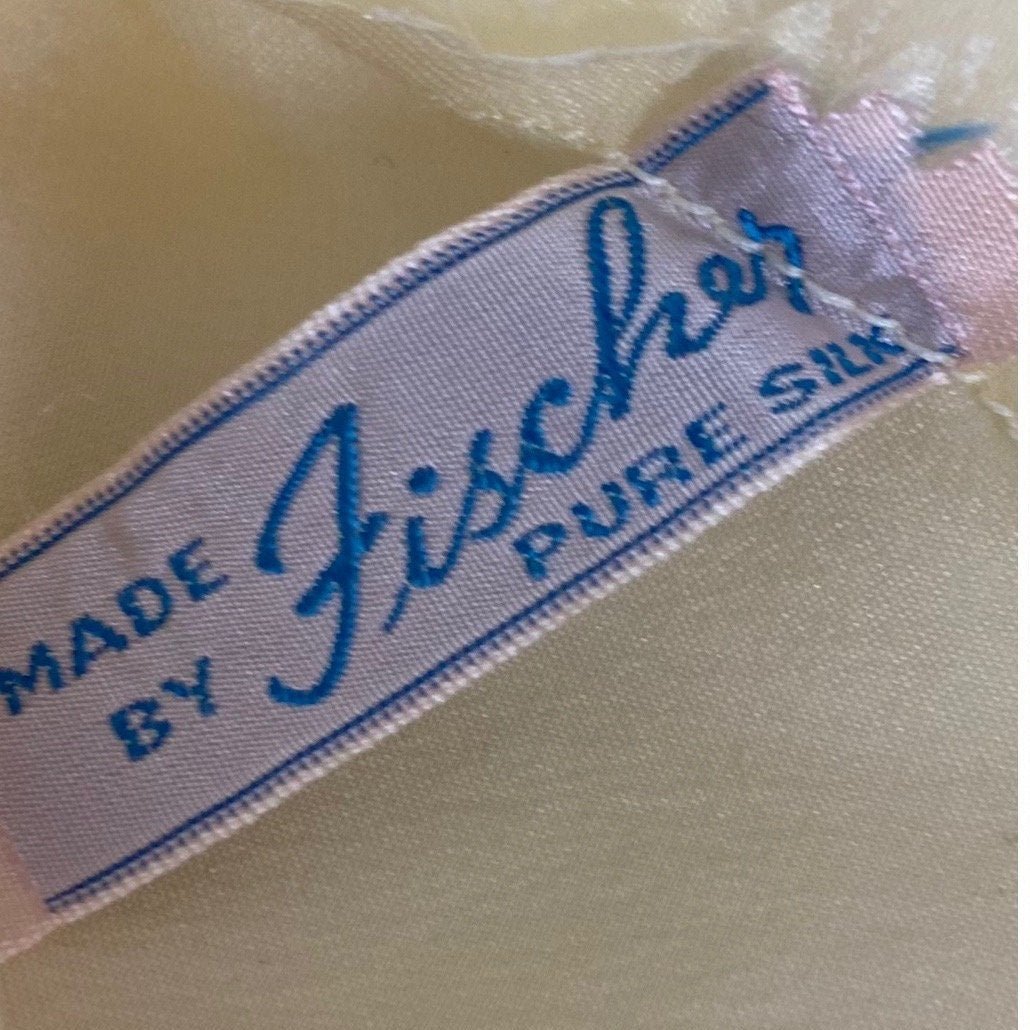 Vintage 1930's Nightgown | Warm Ivory Silk with Nude Floral Lace & Ballet Pink Ribbon | Size XS | Fischer Lingerie -Never Worn - Daggers & Dames