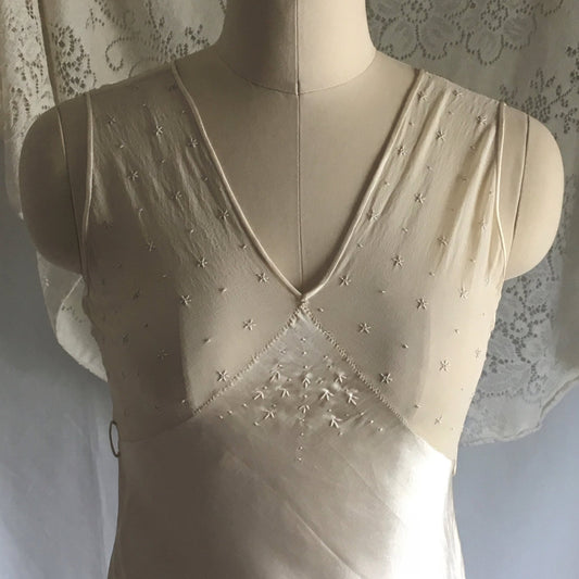 Vintage 1930's Pajama Set | Champagne Silk Charmeuse with Embroidered Chiffon | Size XXS, XS - Daggers & Dames