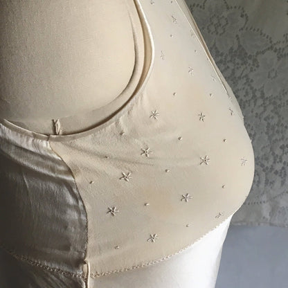 Vintage 1930's Pajama Set | Champagne Silk Charmeuse with Embroidered Chiffon | Size XXS, XS - Daggers & Dames