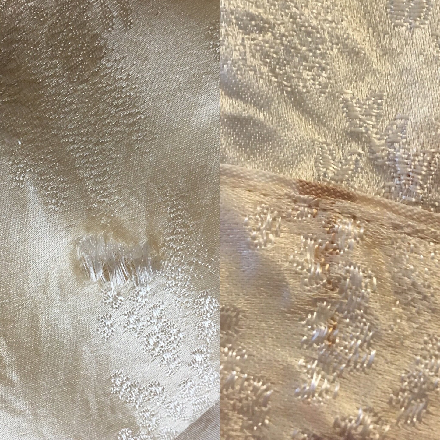 Vintage 1930's Pajama Set | Champagne Silk Damask with Mandarin Collar & Chiffon Ruffles | Size M, LG - Daggers & Dames